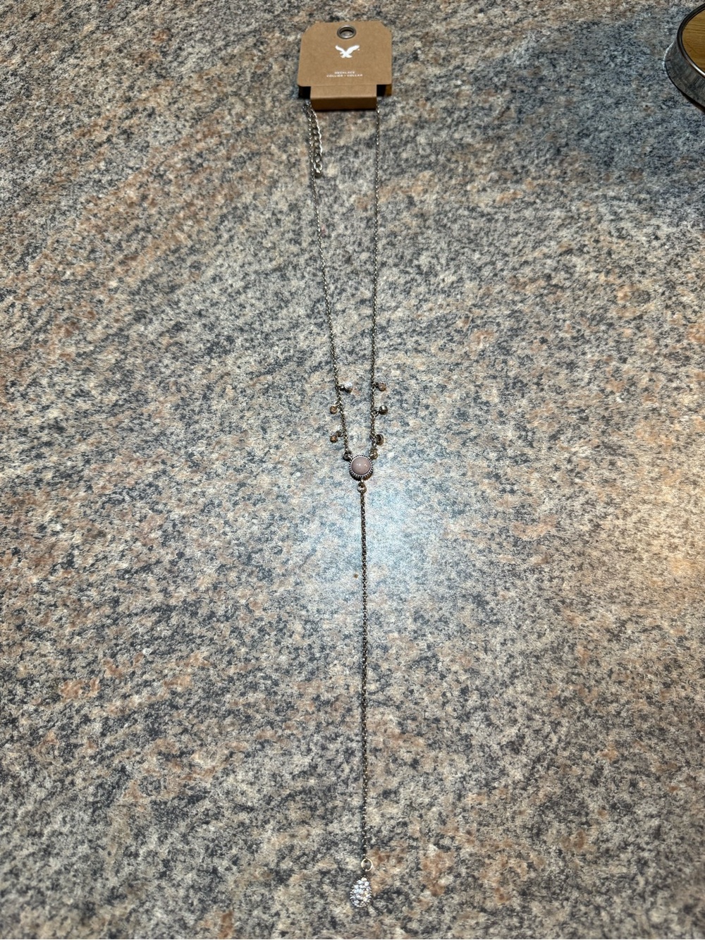 American Eagle Outfitters Silver-Tone Layered Y Necklace with Light Pink Stone